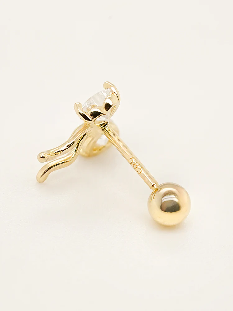14K Solid Gold Balletcore Cubic Ribbon Cartilage Earring 20G - Image 12