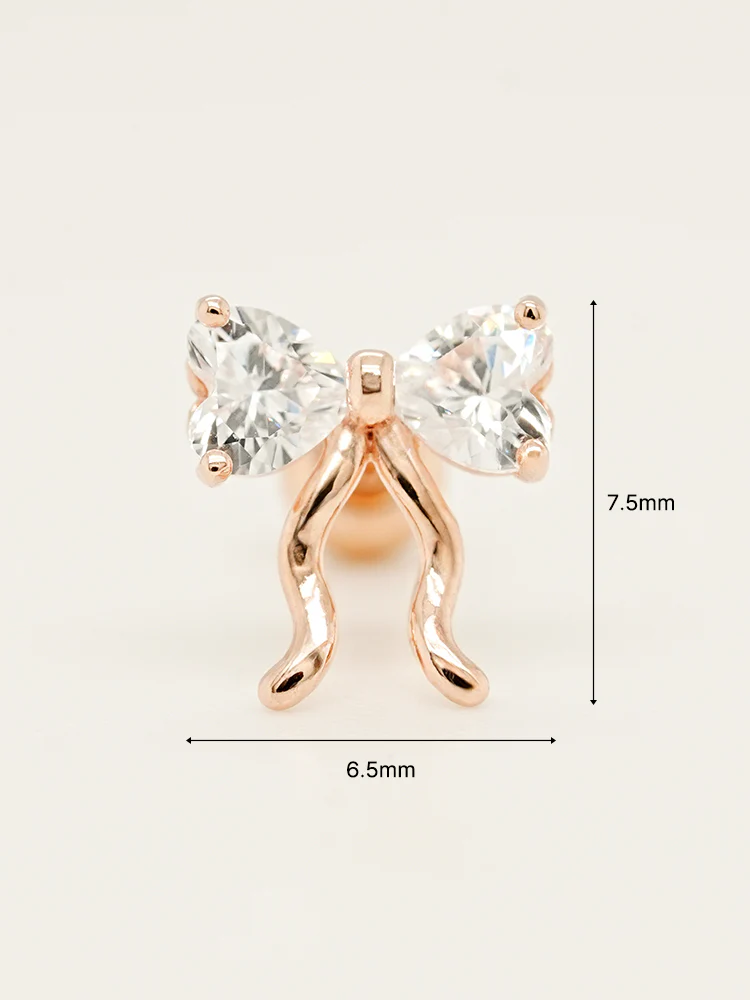 14K Solid Gold Balletcore Cubic Ribbon Cartilage Earring 20G - Image 13