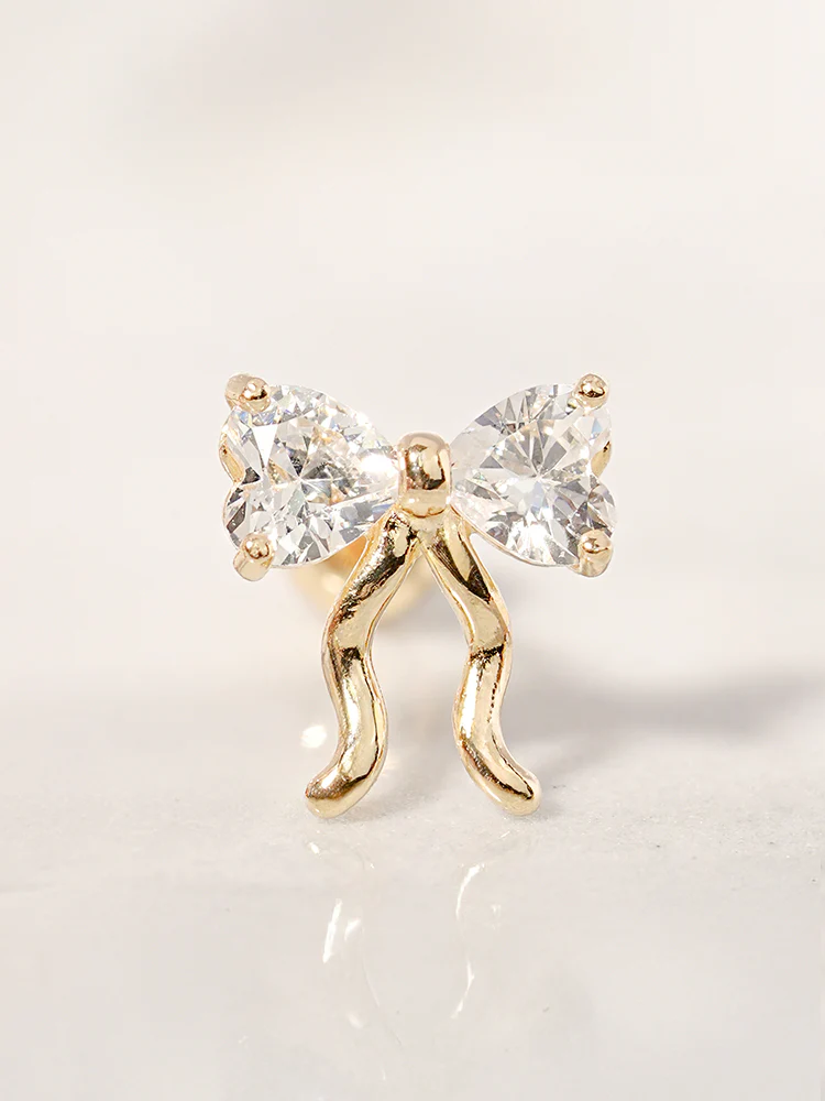 14K Solid Gold Balletcore Cubic Ribbon Cartilage Earring 20G - Image 3