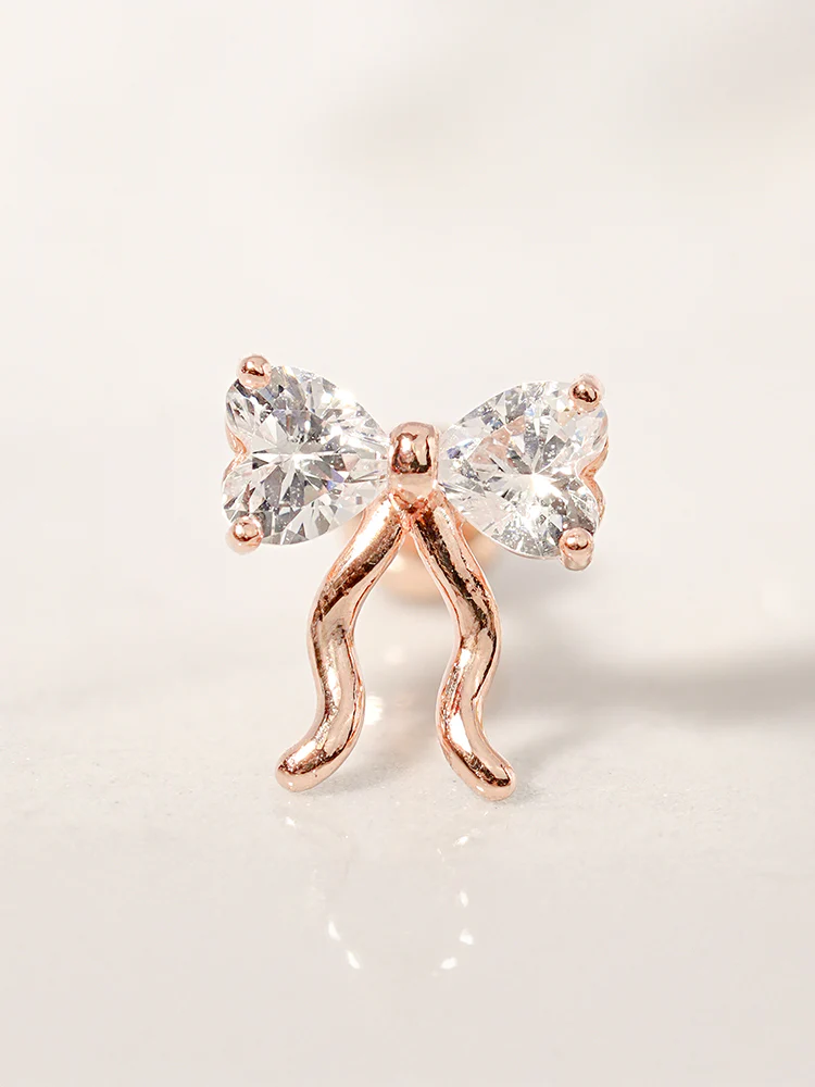 14K Solid Gold Balletcore Cubic Ribbon Cartilage Earring 20G - Image 4