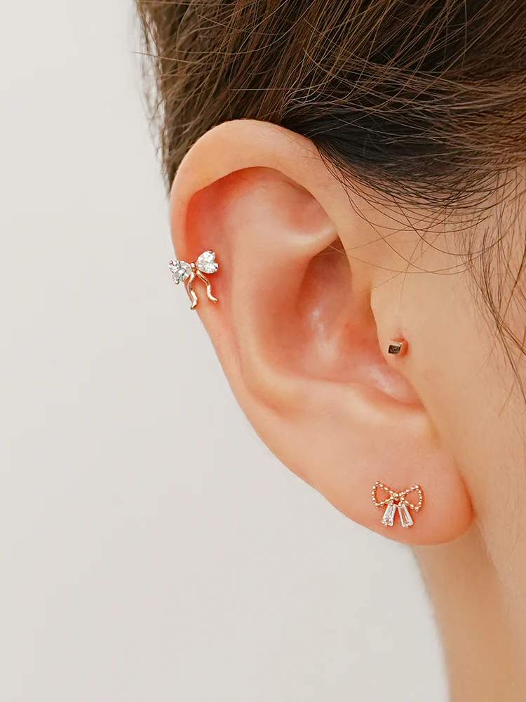 14K Solid Gold Balletcore Cubic Ribbon Cartilage Earring 20G - Image 7