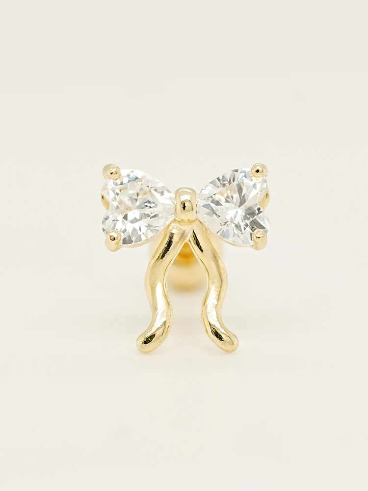14K Solid Gold Balletcore Cubic Ribbon Cartilage Earring 20G - Image 9