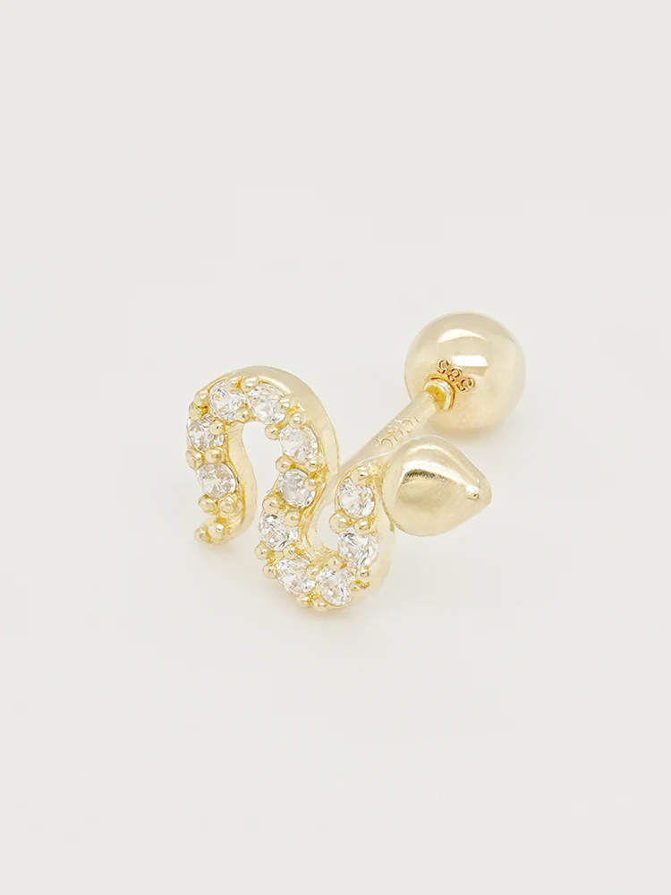 14K Solid Gold Bling Snake Cubic Cartilage Earring 20G - Image 10