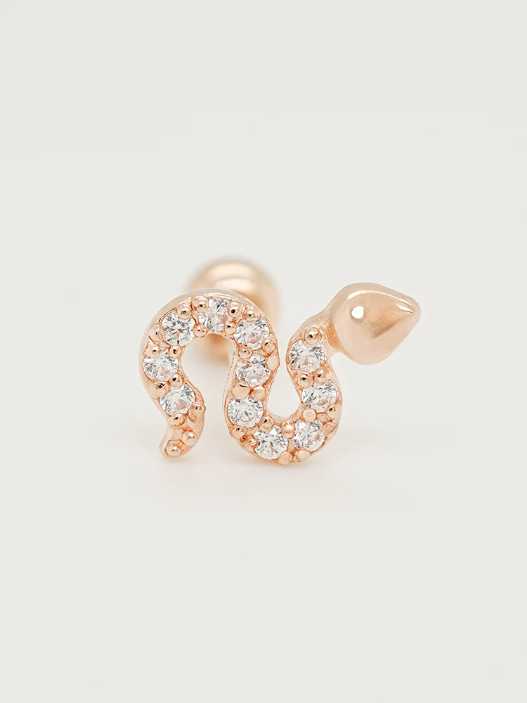 14K Solid Gold Bling Snake Cubic Cartilage Earring 20G - Image 12