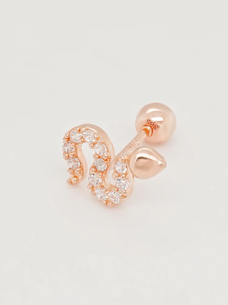 14K Solid Gold Bling Snake Cubic Cartilage Earring 20G - Image 13