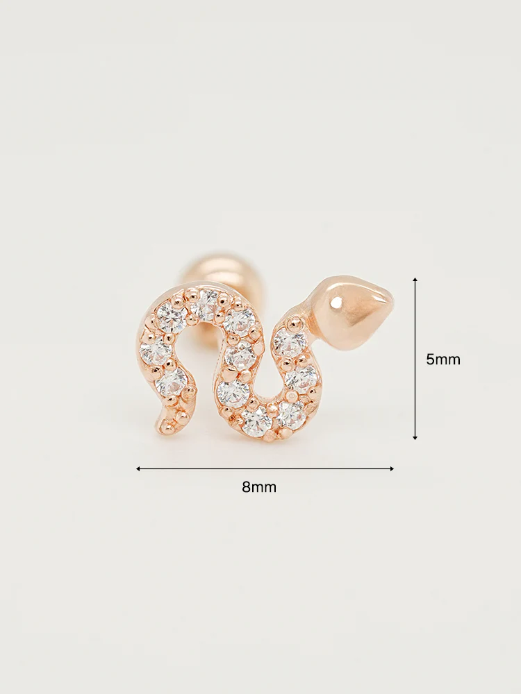 14K Solid Gold Bling Snake Cubic Cartilage Earring 20G - Image 14