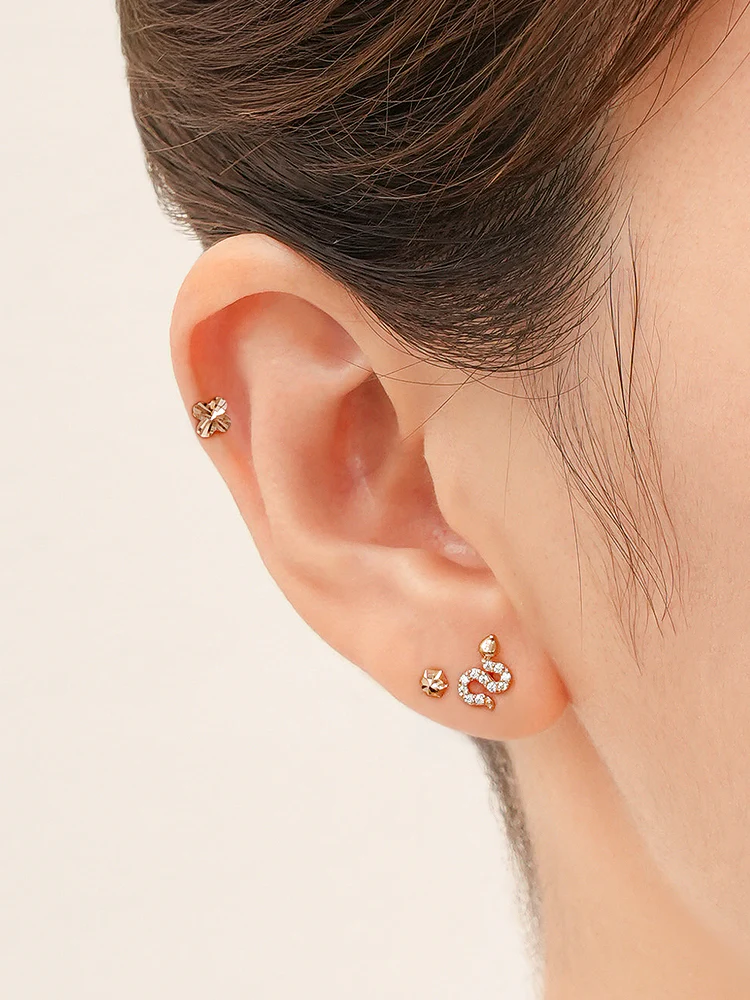 14K Solid Gold Bling Snake Cubic Cartilage Earring 20G - Image 2