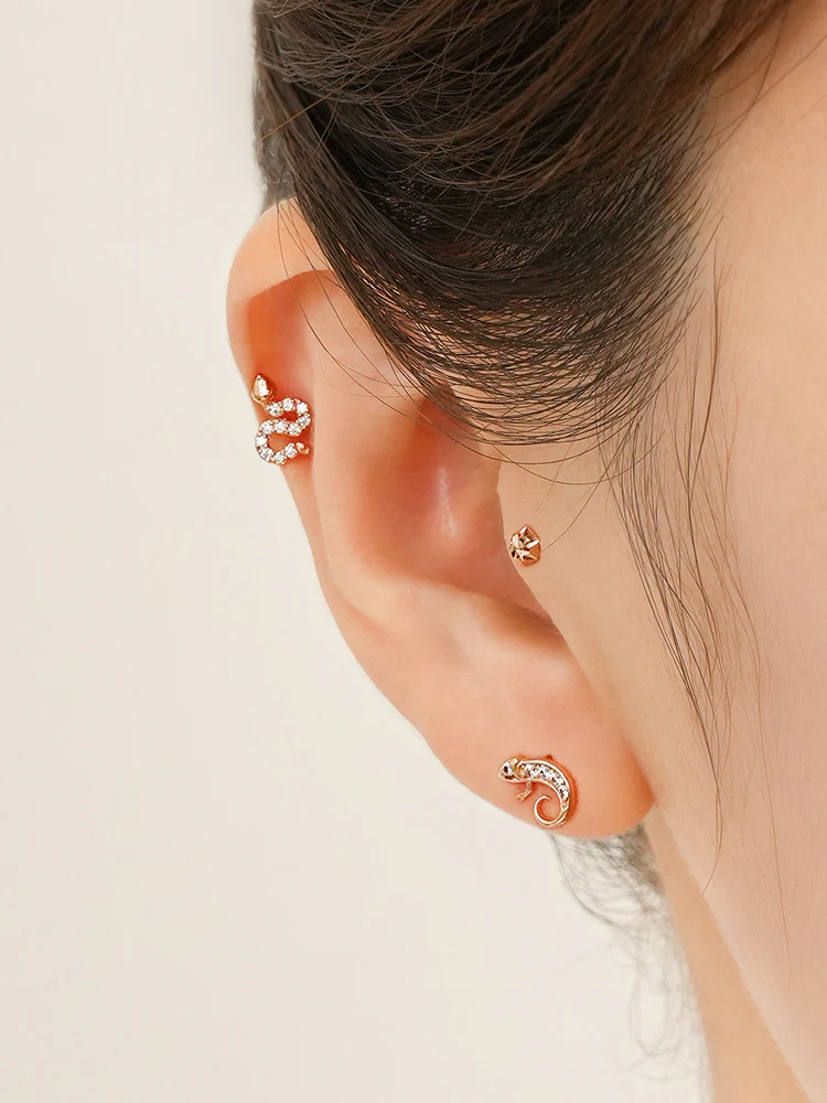 14K Solid Gold Bling Snake Cubic Cartilage Earring 20G - Image 4
