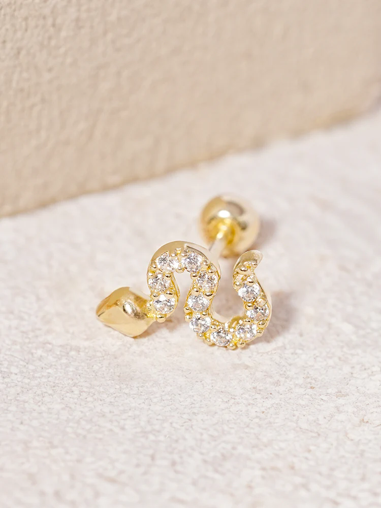 14K Solid Gold Bling Snake Cubic Cartilage Earring 20G - Image 5