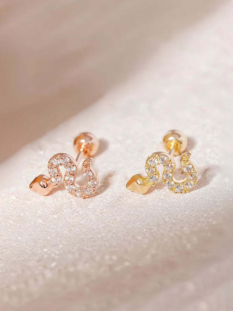 14K Solid Gold Bling Snake Cubic Cartilage Earring 20G - Image 7