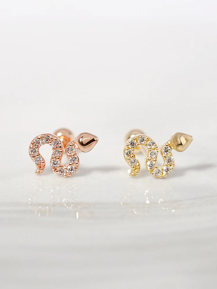 14K Solid Gold Bling Snake Cubic Cartilage Earring 20G - Image 8