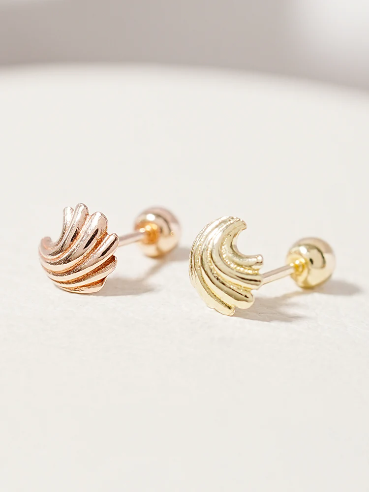 14K Solid Gold Bold Mini Shell Cartilage Earring 20G - Image 5
