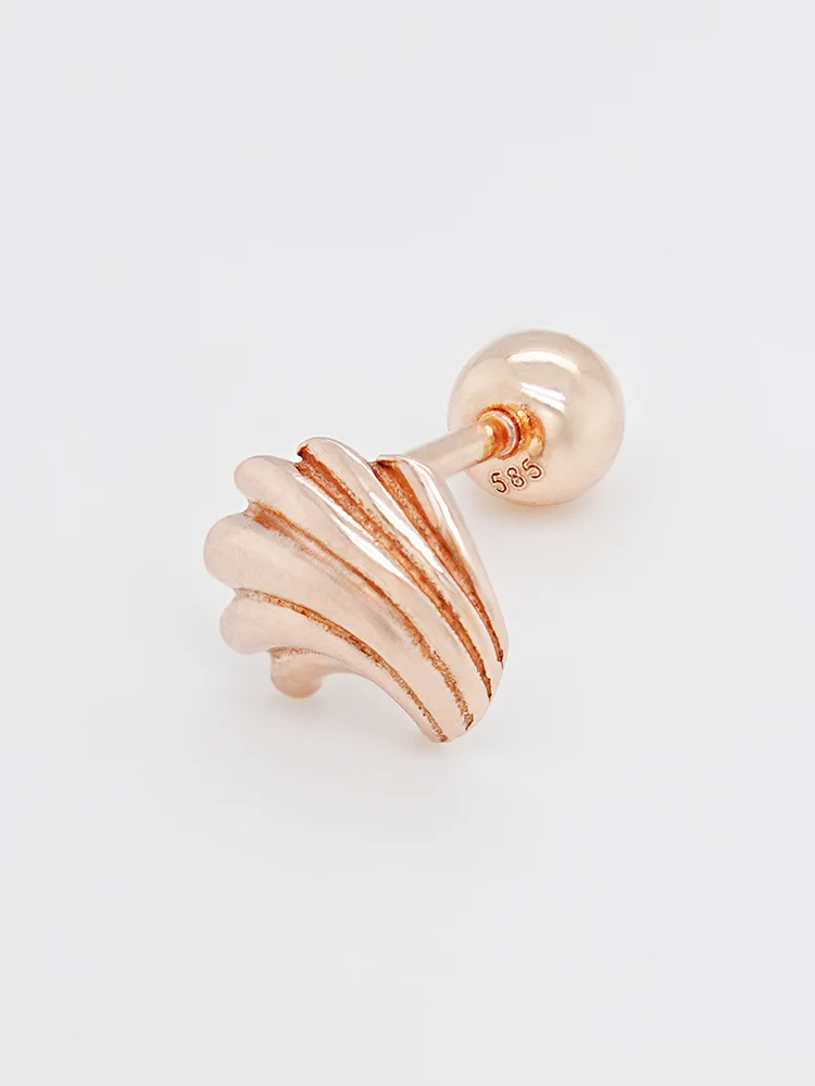 14K Solid Gold Bold Mini Shell Cartilage Earring 20G - Image 9