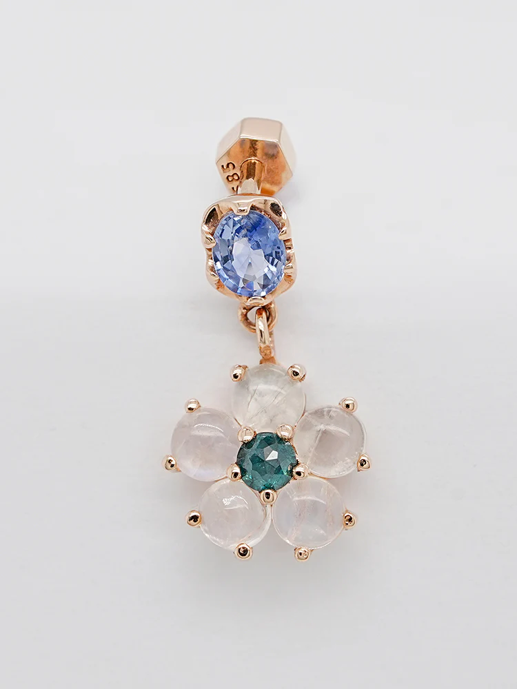 14K Solid Gold Brightening Sapphire Flower Drop Cartilage Earring 18G - Image 13