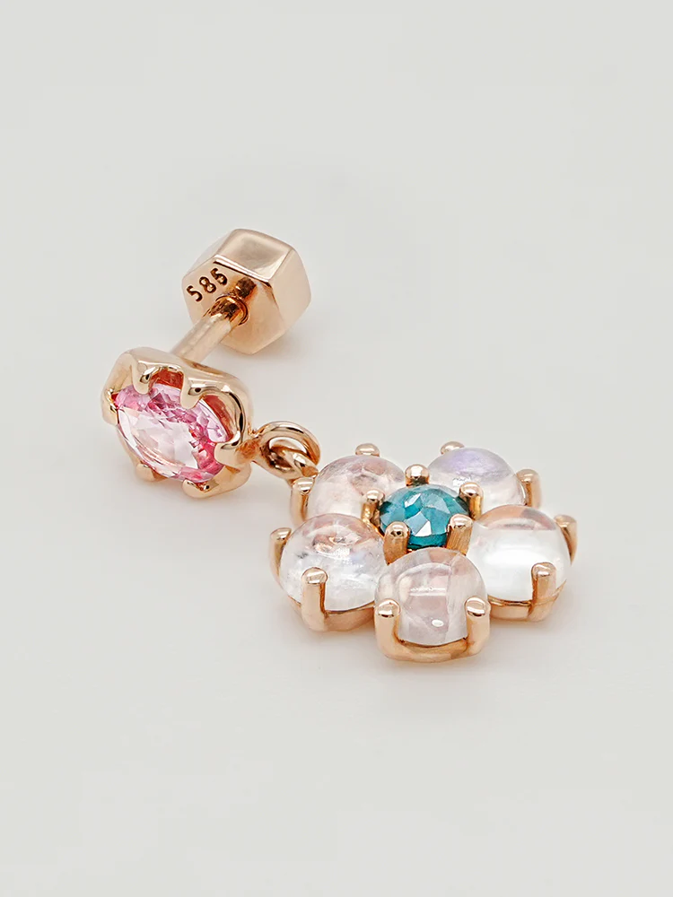 14K Solid Gold Brightening Sapphire Flower Drop Cartilage Earring 18G - Image 15
