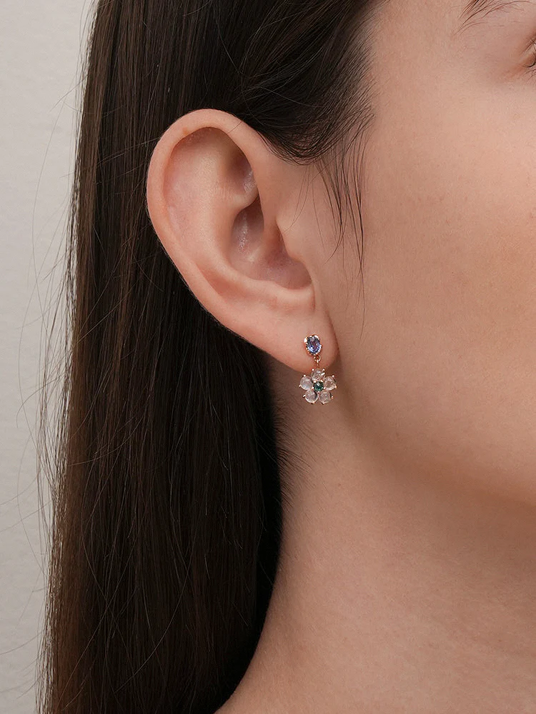 14K Solid Gold Brightening Sapphire Flower Drop Cartilage Earring 18G - Image 8