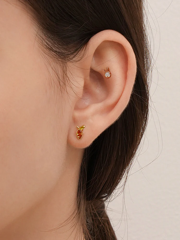 14K Solid Gold Bunny Bunny Carrot Rabbit Cartilage Earring 20G - Image 6