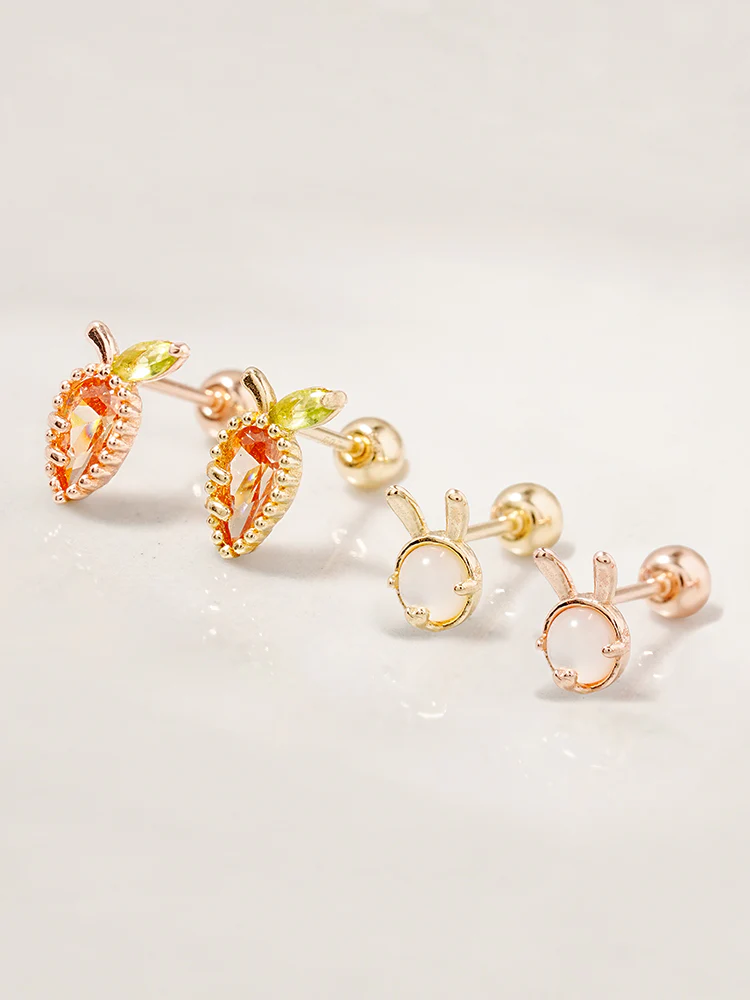14K Solid Gold Bunny Bunny Carrot Rabbit Cartilage Earring 20G - Image 7