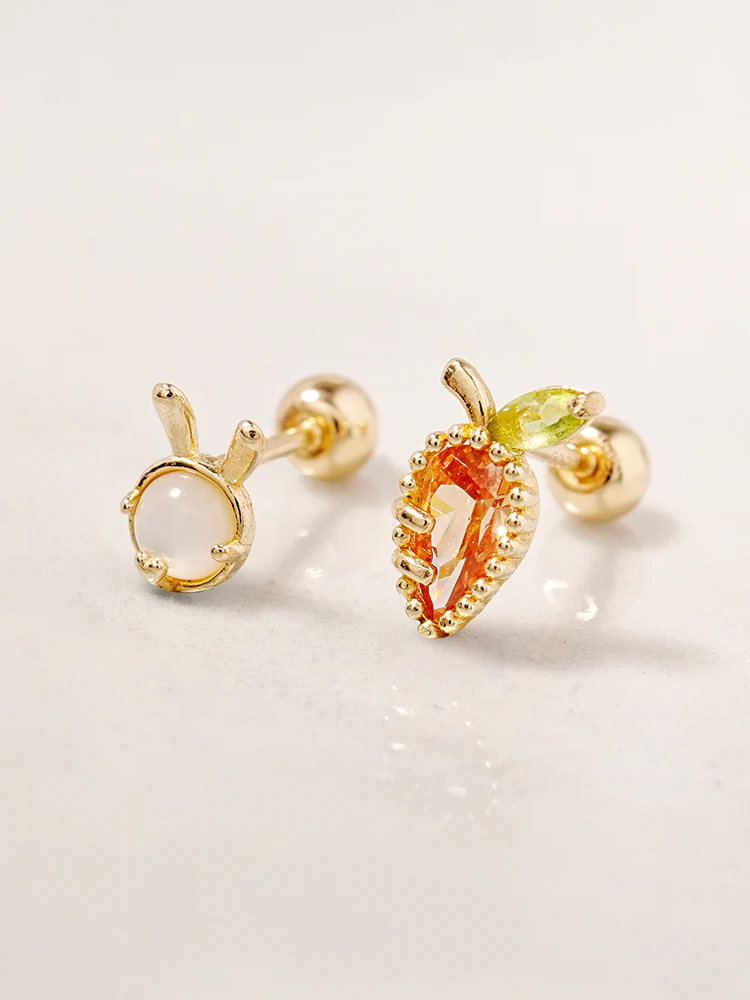 14K Solid Gold Bunny Bunny Carrot Rabbit Cartilage Earring 20G - Image 9