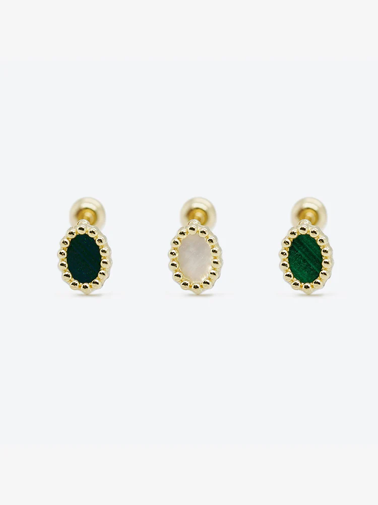 14K Solid Gold Classic Oval Stone Cartilage Earring 20G - Image 9