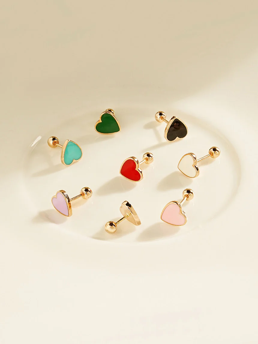 14K Solid Gold Enamel Heart Cartilage Earring 20G18G16G - Image 3