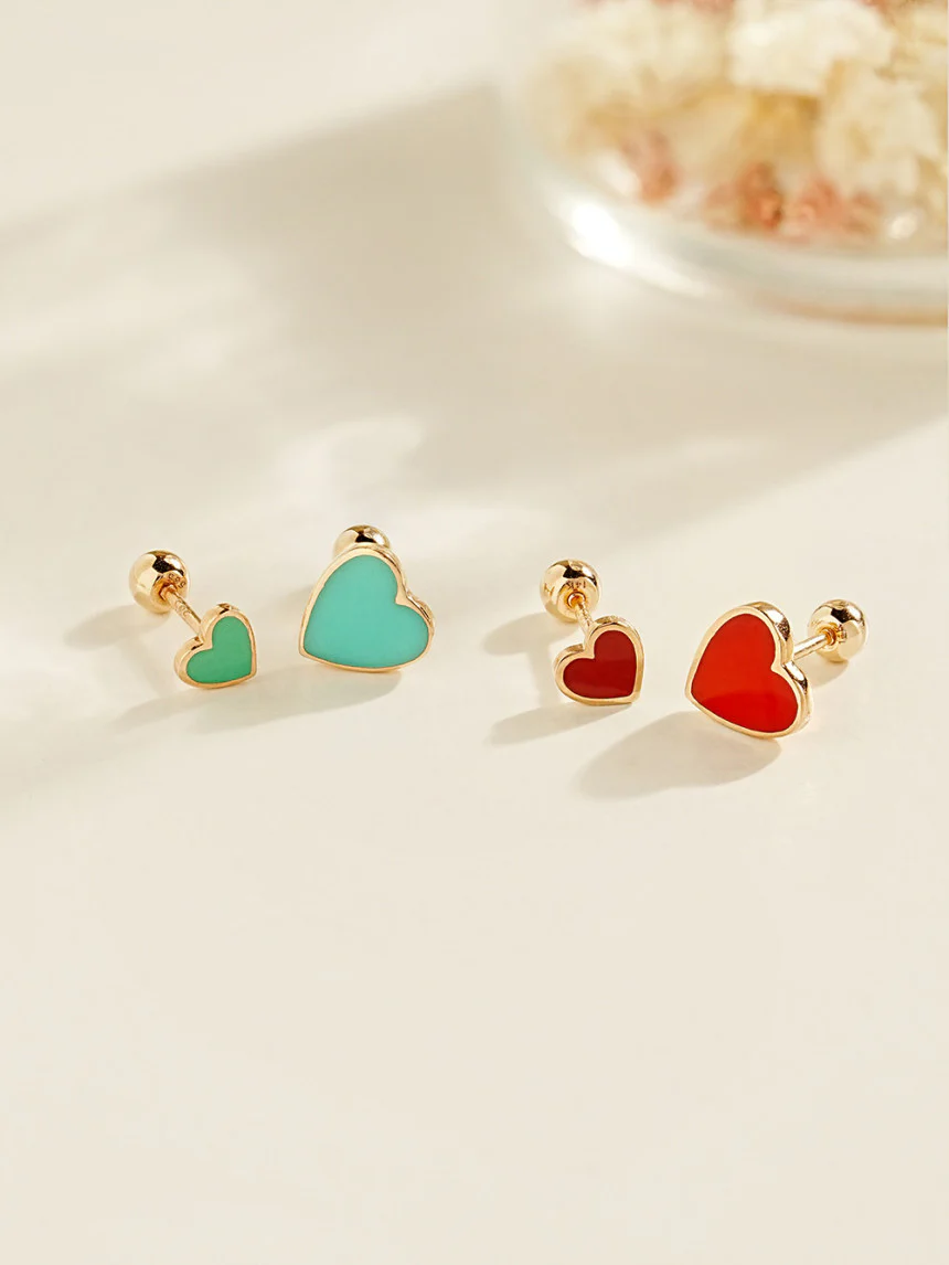 14K Solid Gold Enamel Heart Cartilage Earring 20G18G16G - Image 5