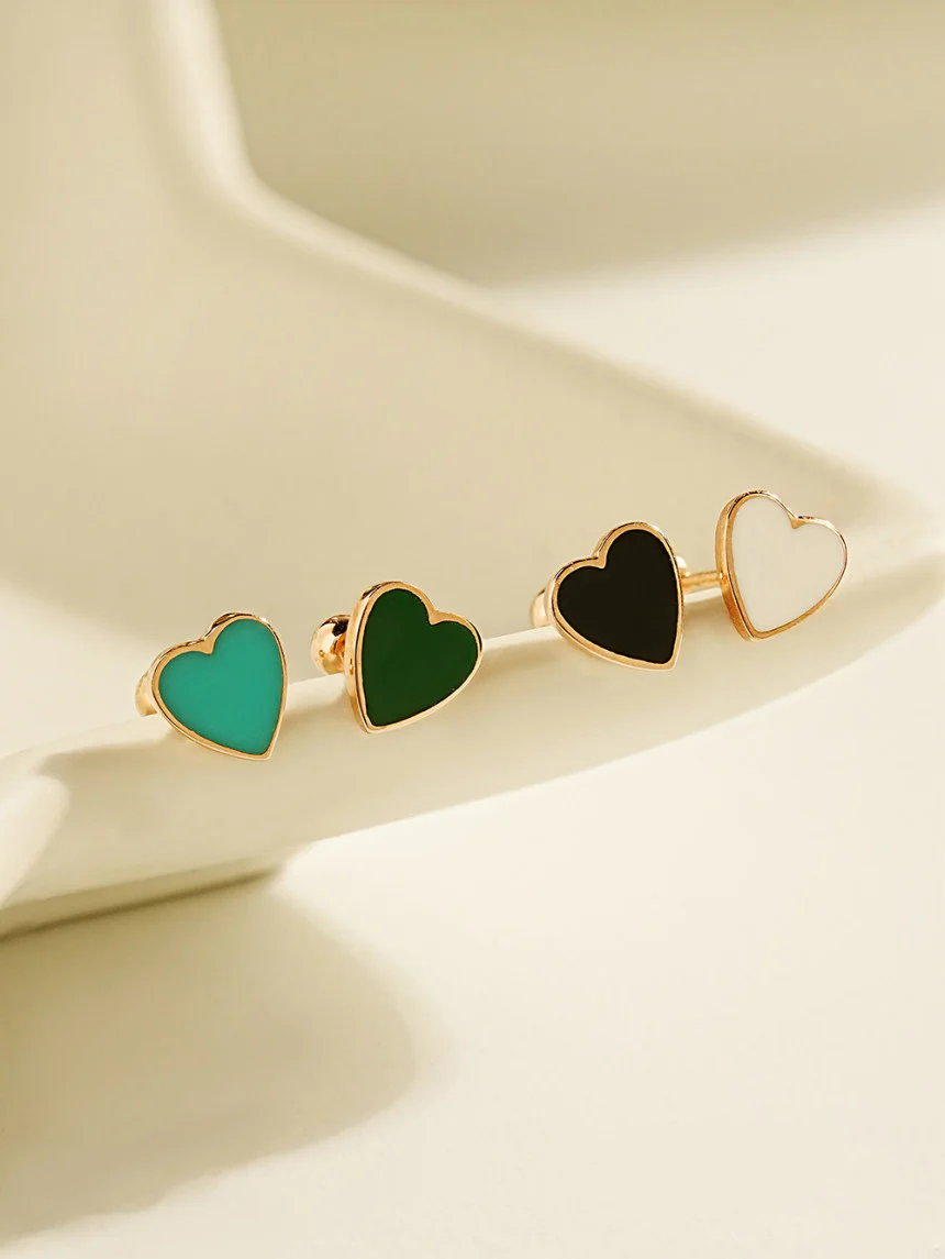 14K Solid Gold Enamel Heart Cartilage Earring 20G18G16G - Image 7