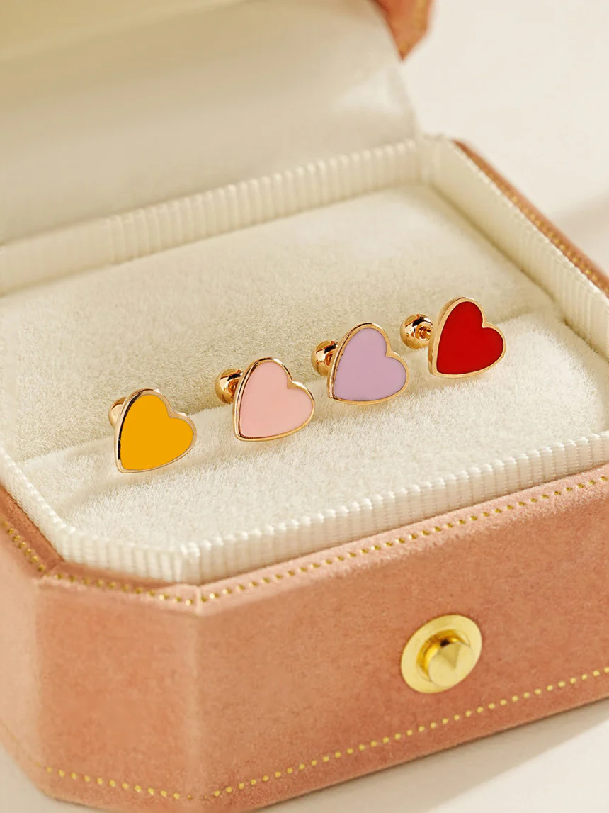 14K Solid Gold Enamel Heart Cartilage Earring 20G18G16G - Image 8