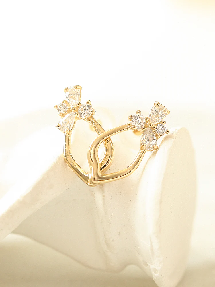 14K Gold CZ Frame Earlobe Piercing 20G - Image 5