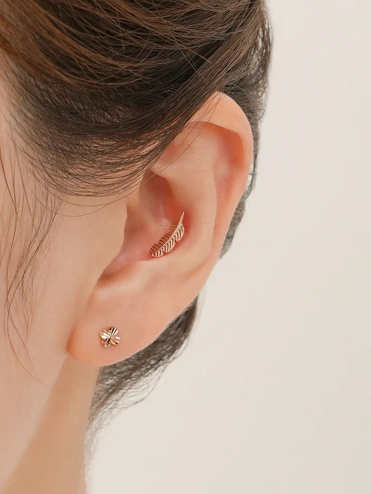 14K Solid Gold Golden Feather Cartilage Earring 18G - Image 2