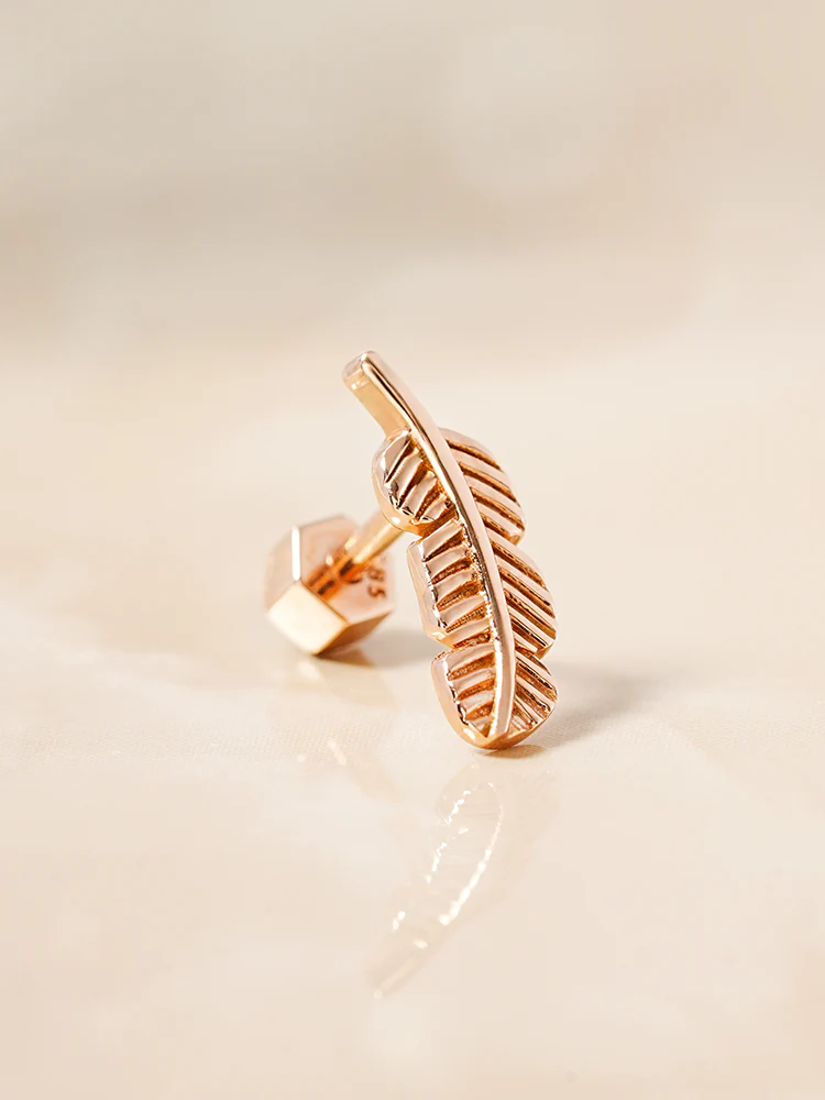 14K Solid Gold Golden Feather Cartilage Earring 18G - Image 3