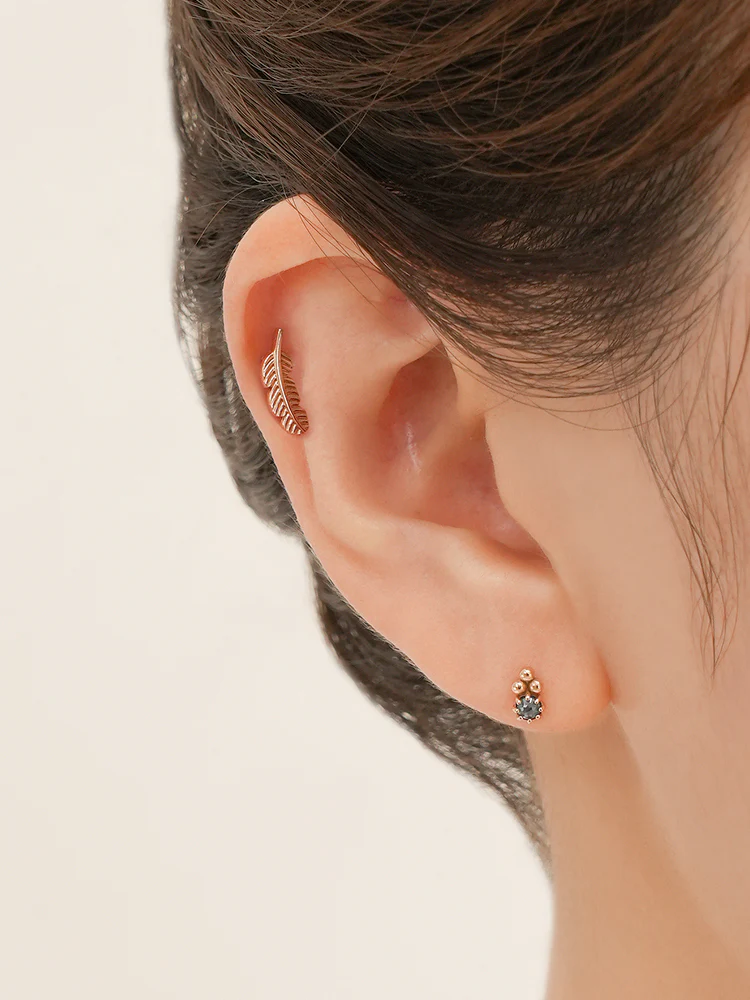 14K Solid Gold Golden Feather Cartilage Earring 18G - Image 4