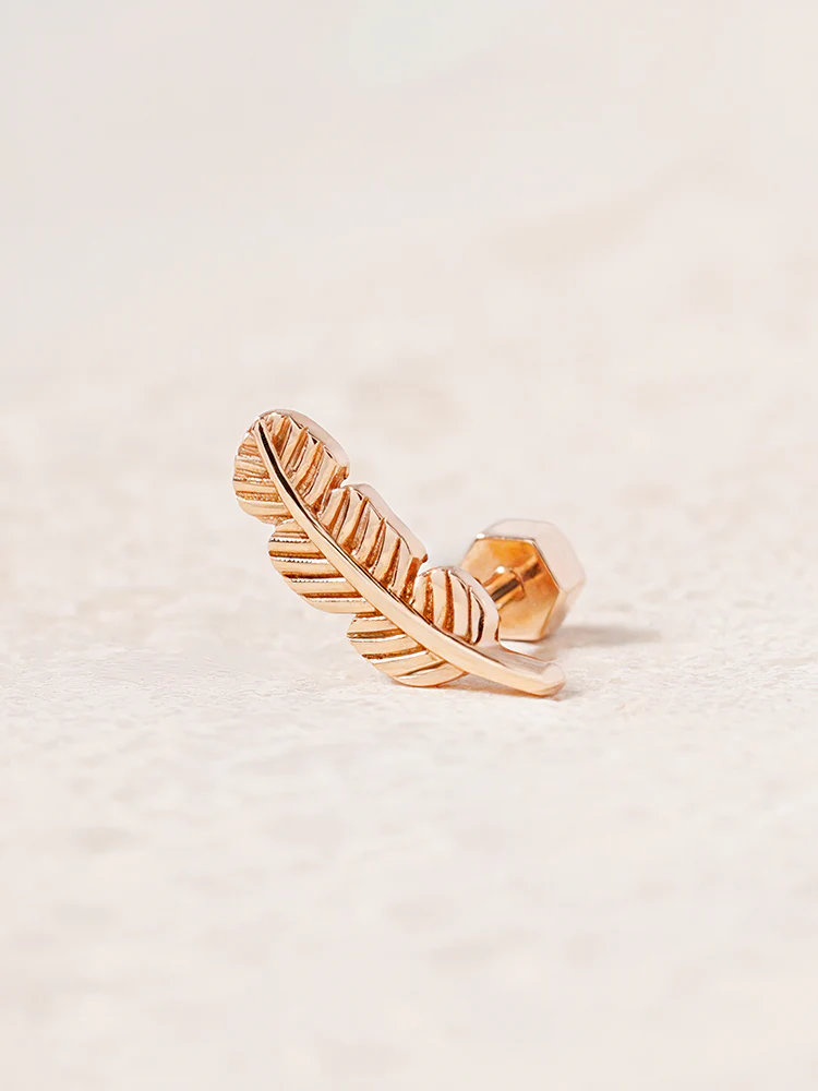 14K Solid Gold Golden Feather Cartilage Earring 18G - Image 5