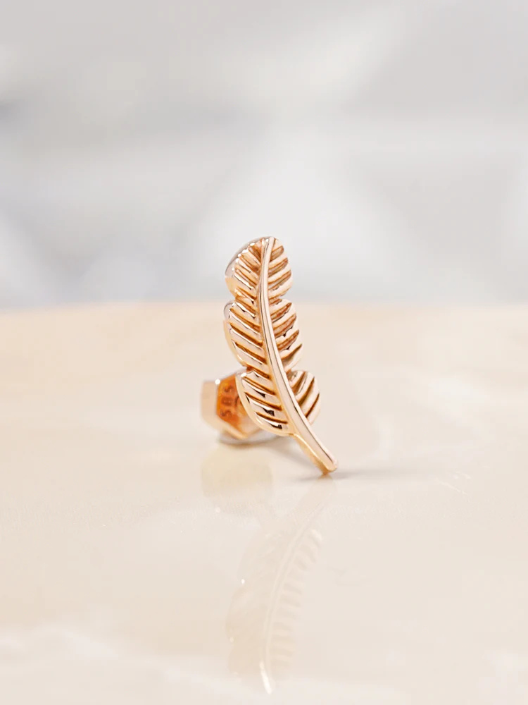 14K Solid Gold Golden Feather Cartilage Earring 18G - Image 9