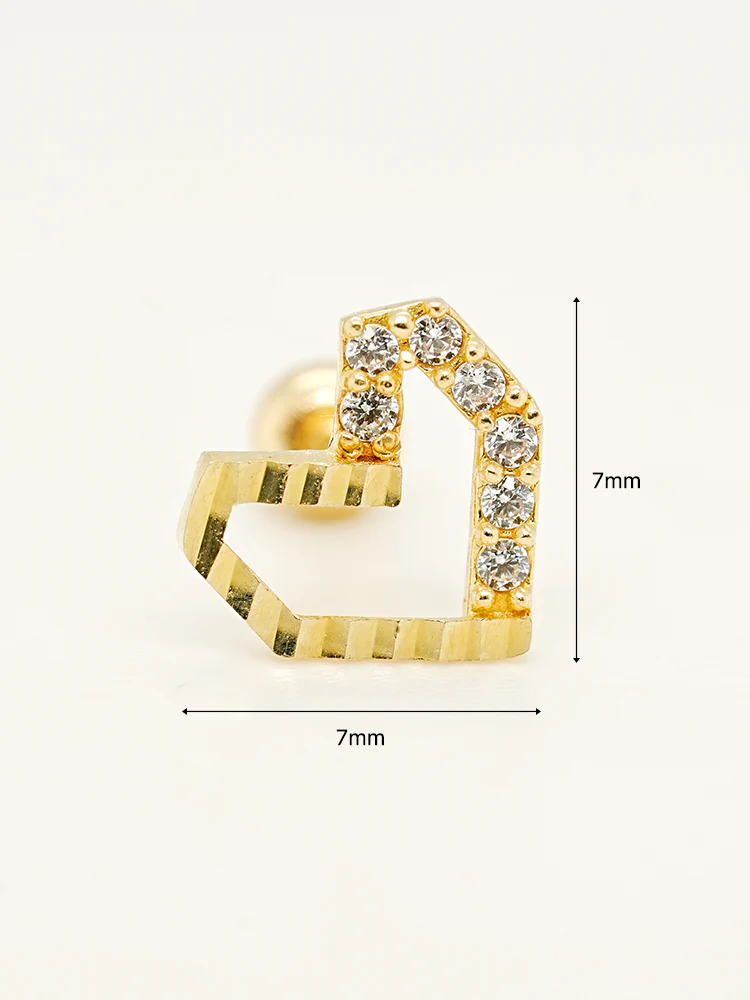 14K Solid Gold Half-and-Half Heart Cubic Cartilage Earring 20G - Image 12