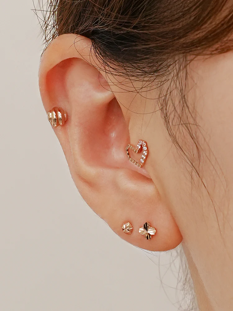 14K Solid Gold Half-and-Half Heart Cubic Cartilage Earring 20G - Image 2