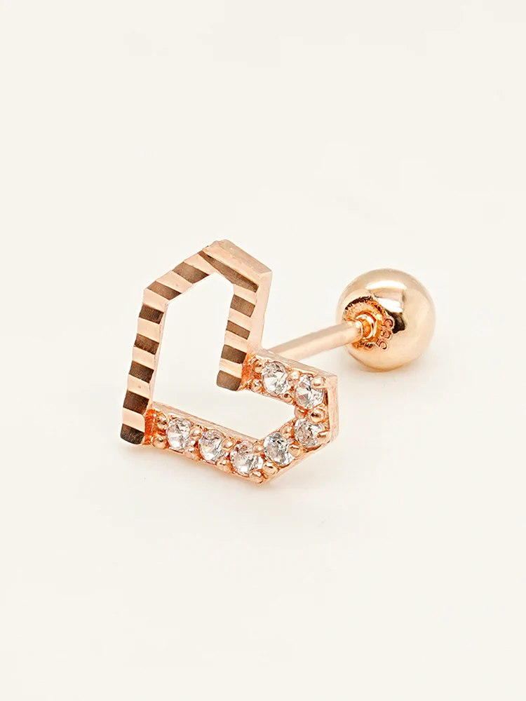 14K Solid Gold Half-and-Half Heart Cubic Cartilage Earring 20G - Image 7