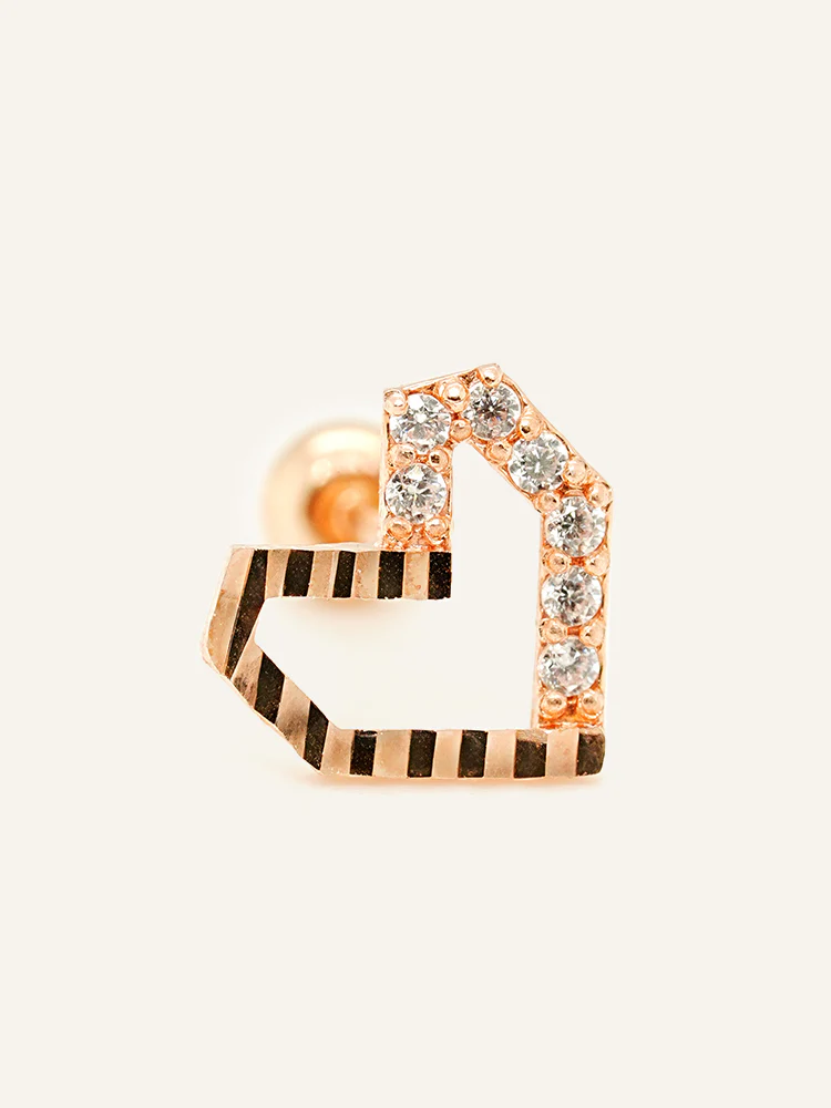 14K Solid Gold Half-and-Half Heart Cubic Cartilage Earring 20G - Image 8