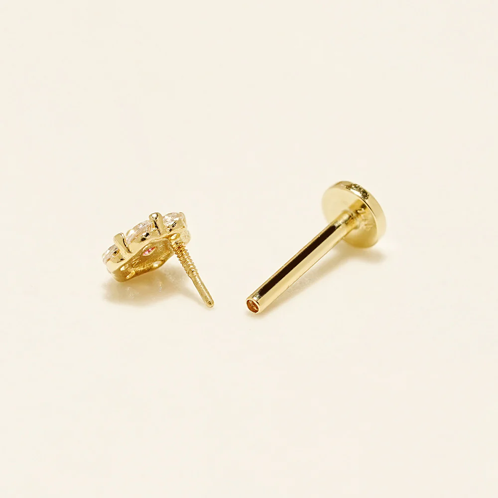 14K Solid Gold Harmony Flower Internally Threaded Labret Piercing 20G - Image 12