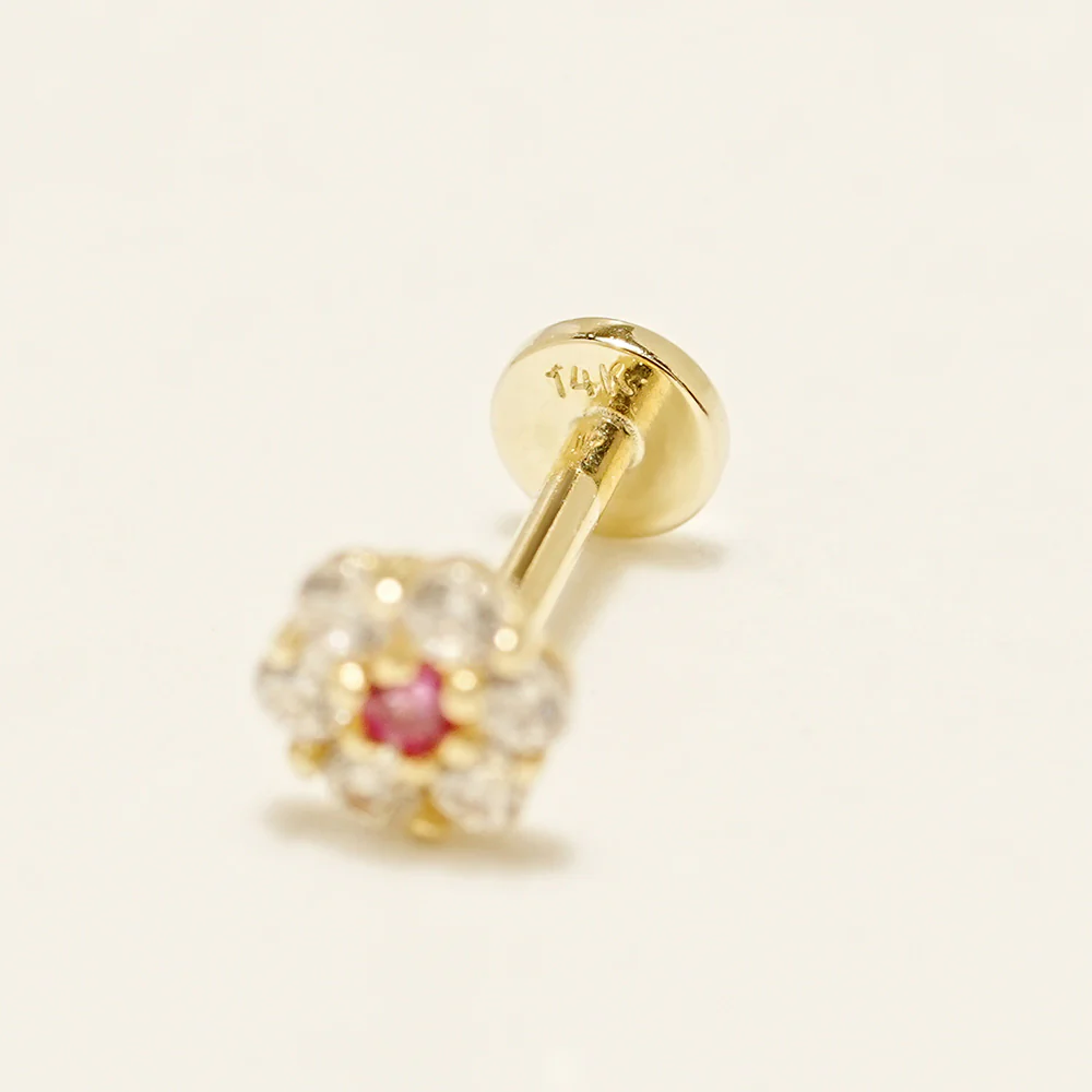 14K Solid Gold Harmony Flower Internally Threaded Labret Piercing 20G - Image 13
