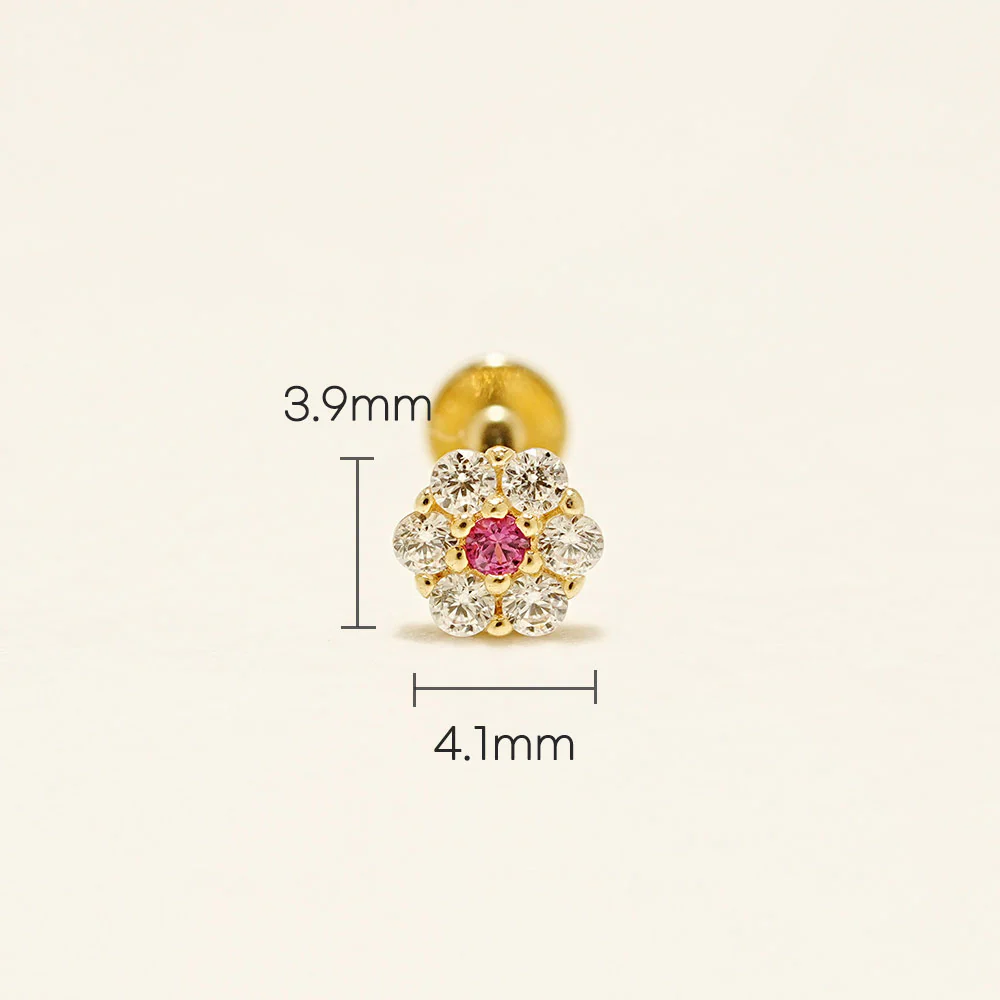 14K Solid Gold Harmony Flower Internally Threaded Labret Piercing 20G - Image 14