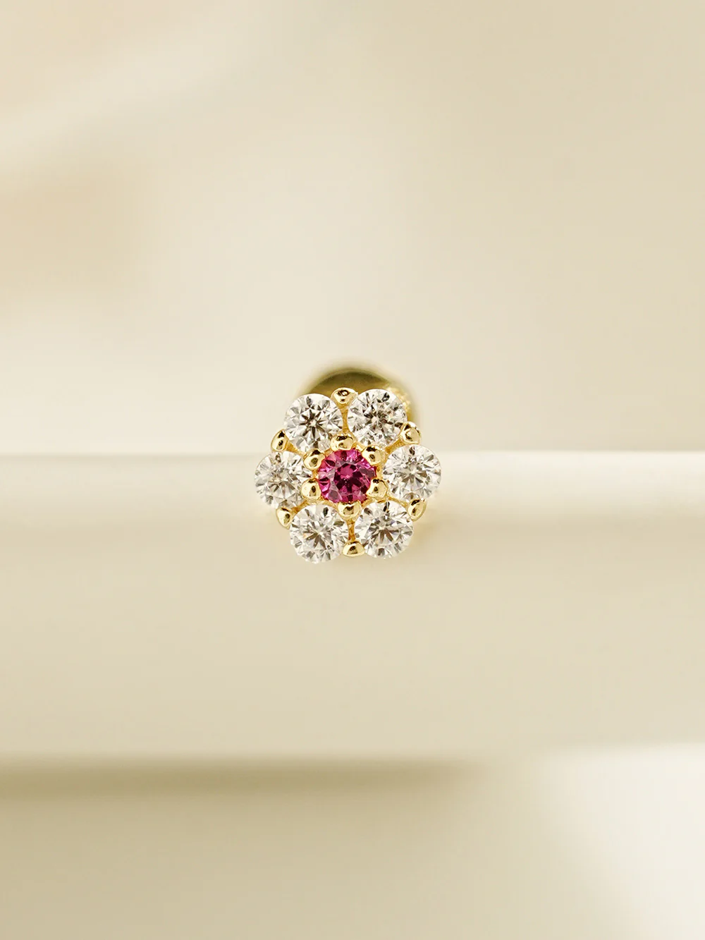 14K Solid Gold Harmony Flower Internally Threaded Labret Piercing 20G - Image 5