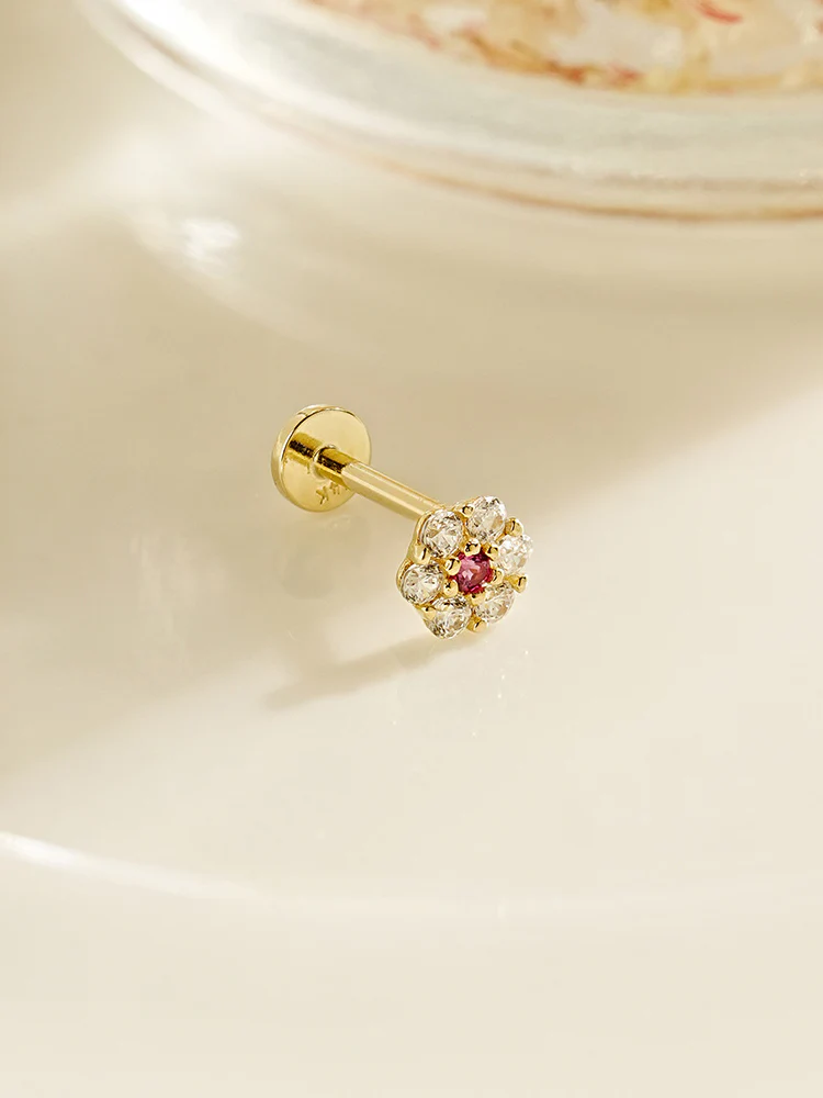 14K Solid Gold Harmony Flower Internally Threaded Labret Piercing 20G - Image 7