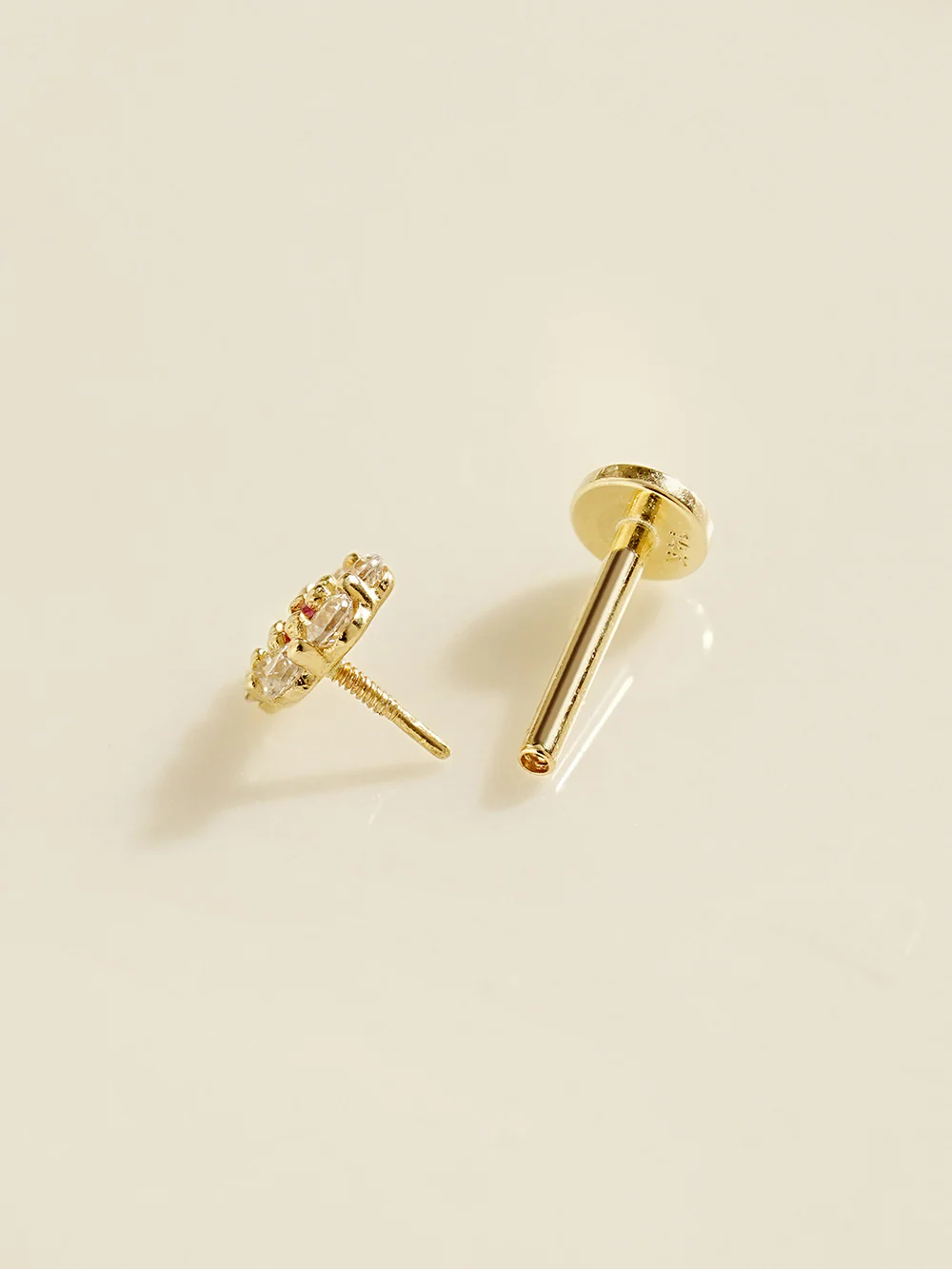 14K Solid Gold Harmony Flower Internally Threaded Labret Piercing 20G - Image 9