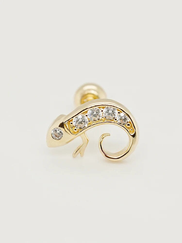 14K Solid Gold Kitsch Lizard Cubic Cartilage Earring 20G - Image 10