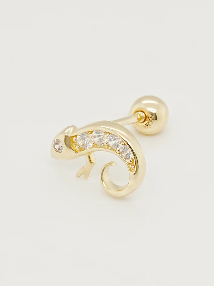 14K Solid Gold Kitsch Lizard Cubic Cartilage Earring 20G - Image 11