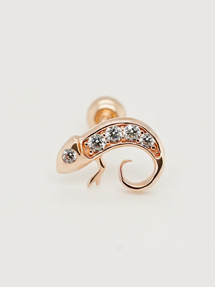 14K Solid Gold Kitsch Lizard Cubic Cartilage Earring 20G - Image 12