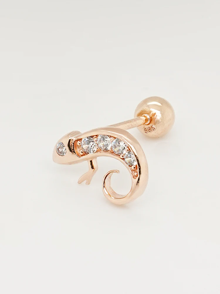 14K Solid Gold Kitsch Lizard Cubic Cartilage Earring 20G - Image 13