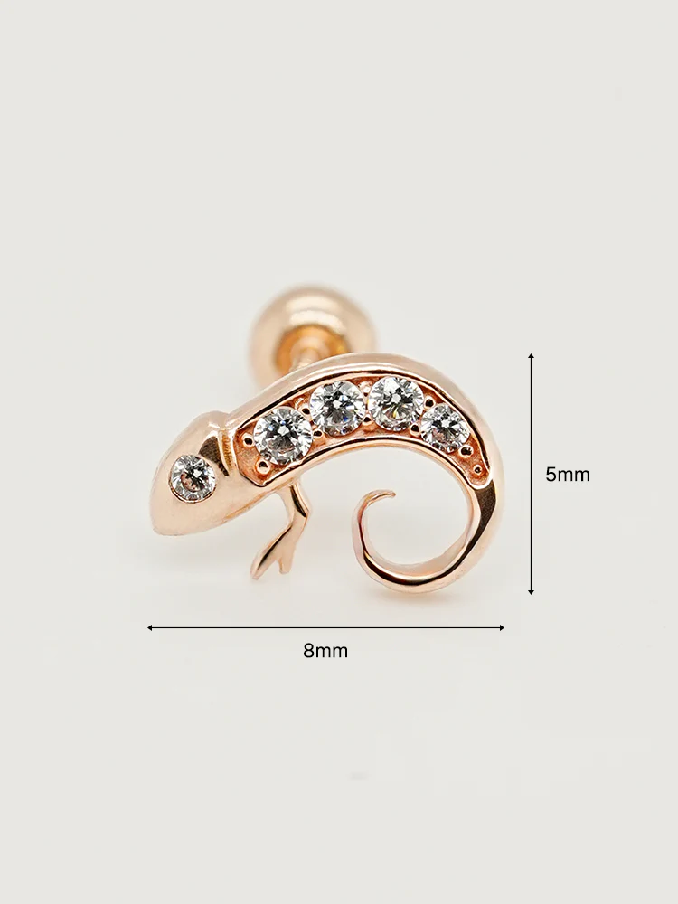 14K Solid Gold Kitsch Lizard Cubic Cartilage Earring 20G - Image 14