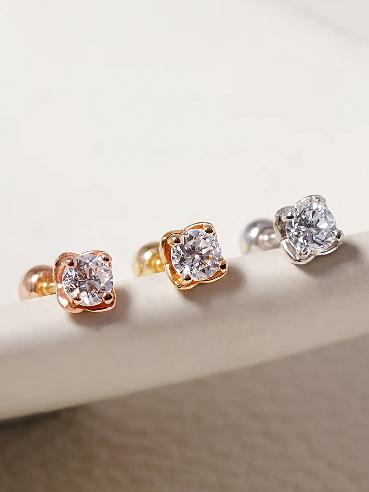 14K Solid Gold Lab Diamond Classic Square Cartilage Earring 20G18G16G - Image 12